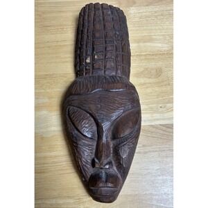 Vintage Large 15" Hand Carved Wood African Wall Hanging Mask Tribal Wall Art‎